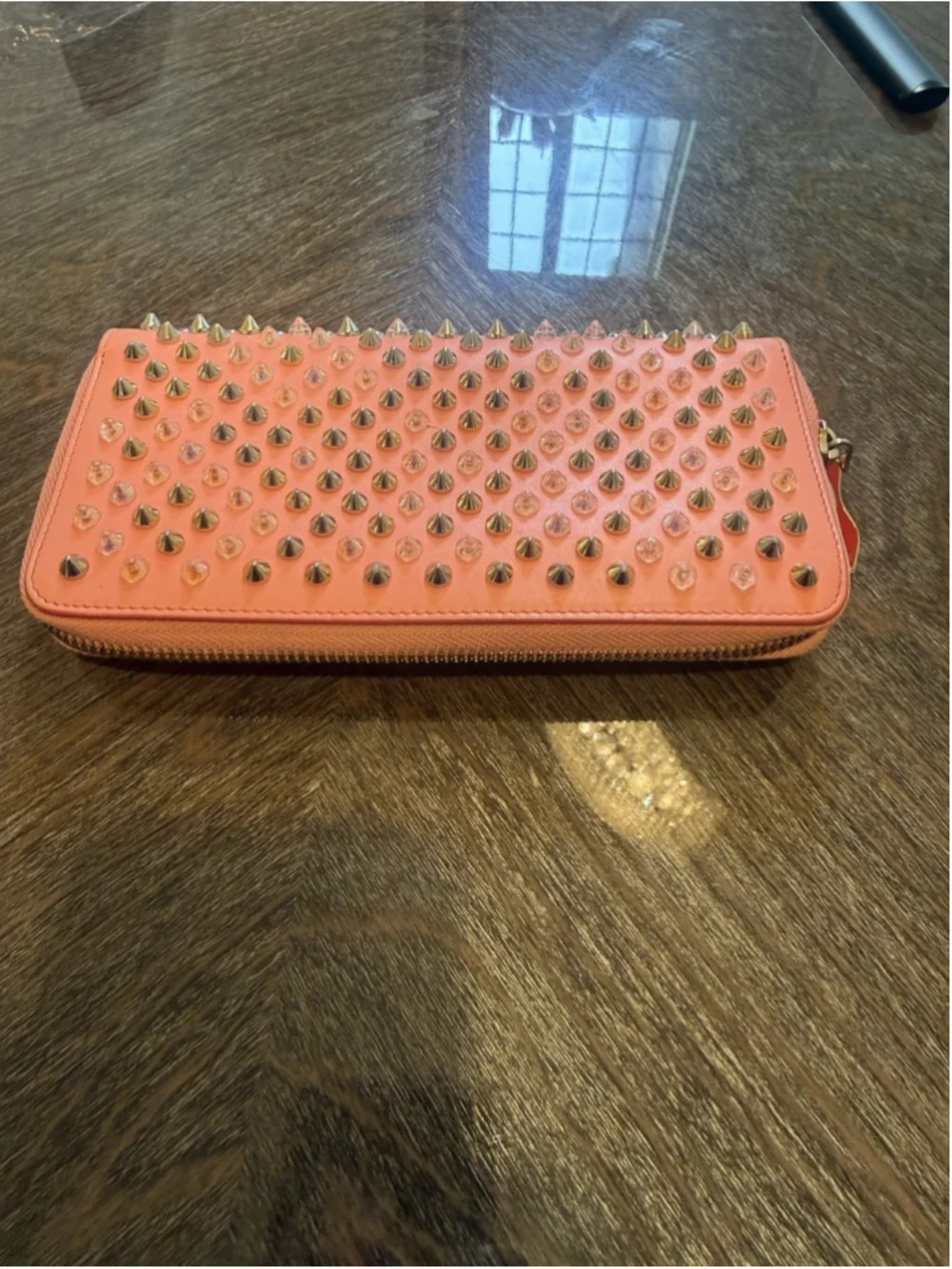 Christian Louboutin Panettone Spike Zip Around Wallet Pink Coral